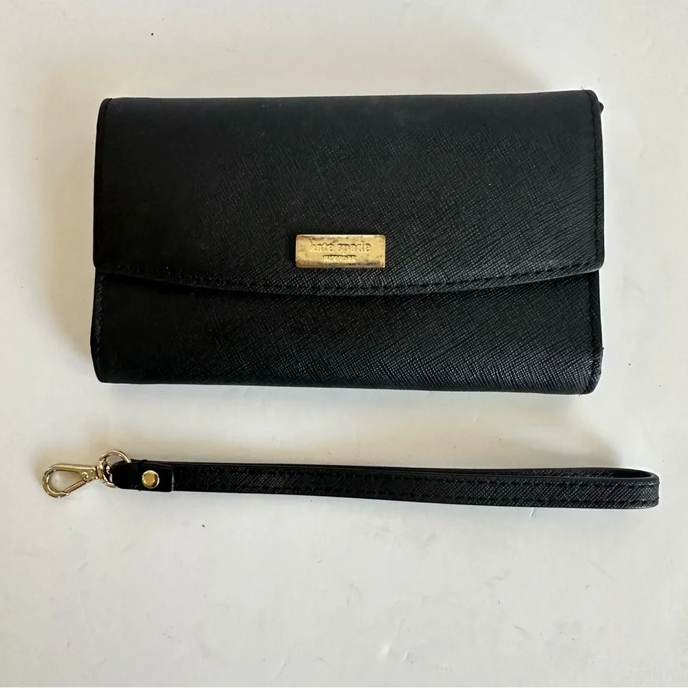 Kate Spade Black Saffiano Leather Wristlet Wallet Detachable Wrist Strap‎